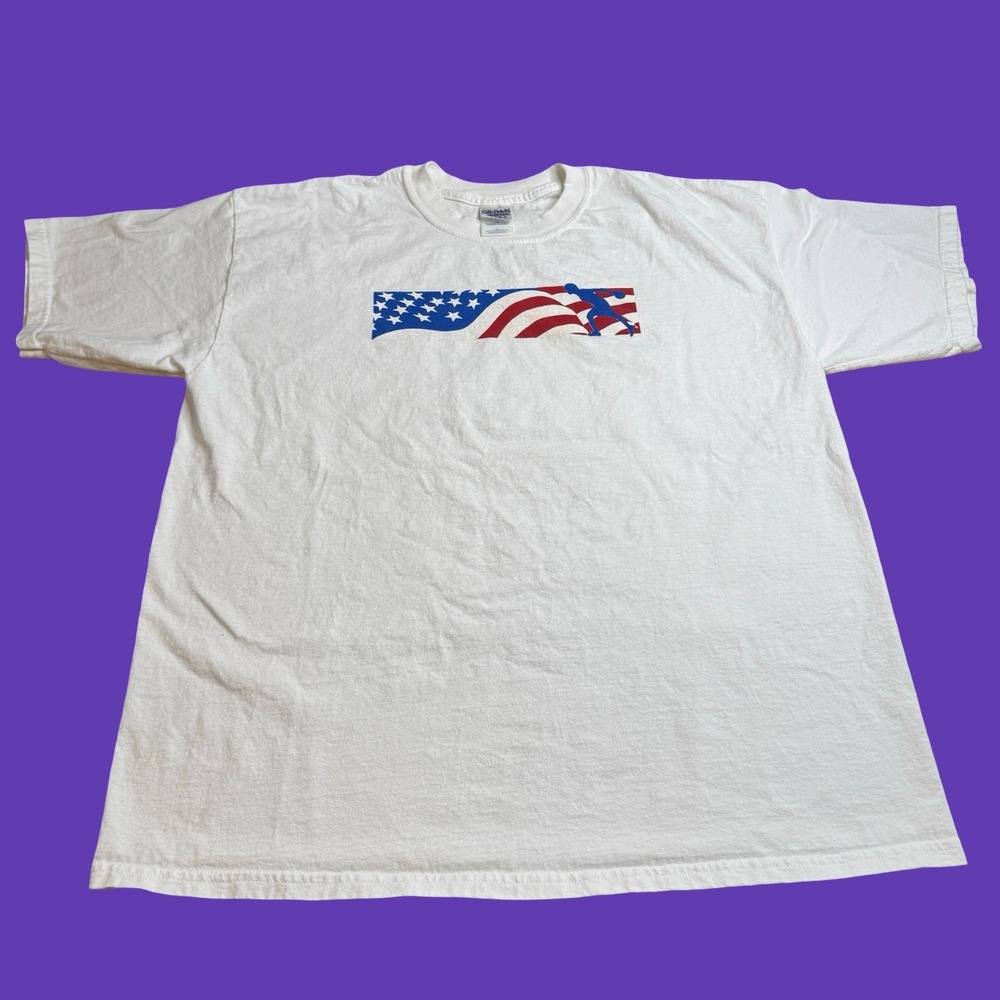 Womens USA Bowling T Shirt XL White Vintage Y2K Retro Casual Graphic